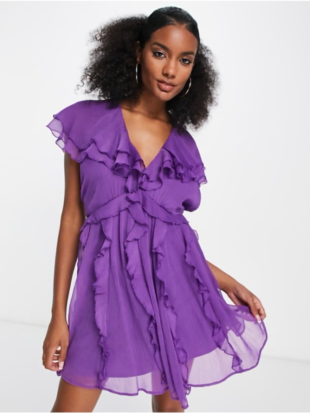 ASOS Purple Ruffle V-Neck Mini Dress
